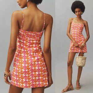 Anthropologie Pink and Orange Geometric Mini Dress